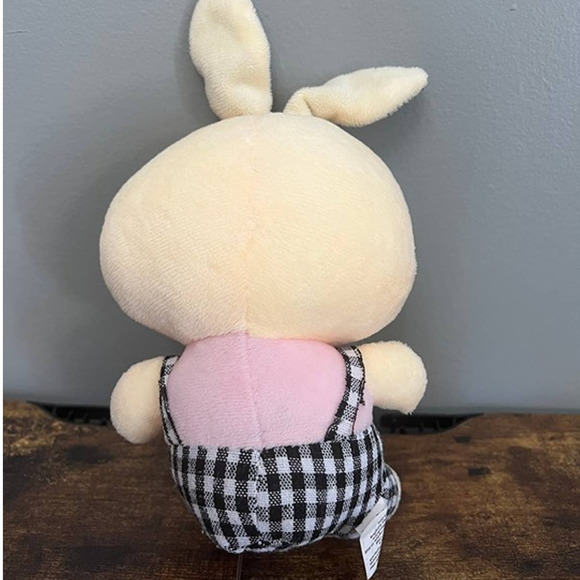 Cream Easter Bunny with Checkered Overalls Plush - Picture 3 of 6